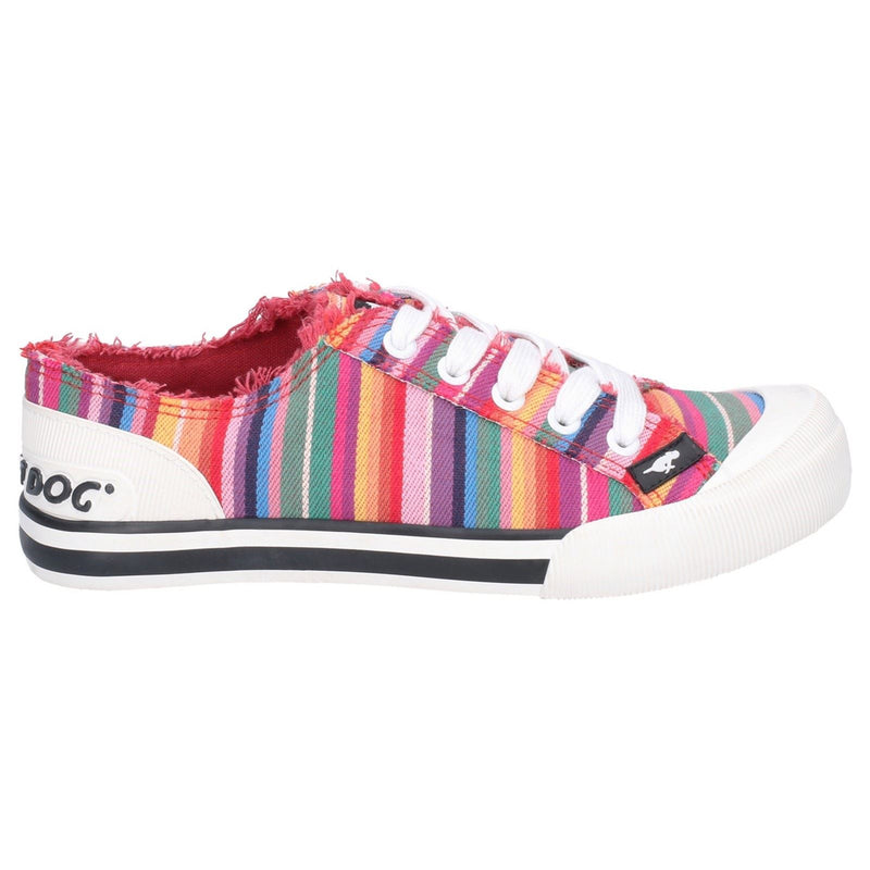 Rocket Dog Jazzin Eden Stripe Baumwoll-Damensneaker In Rot-Mehrfarbig