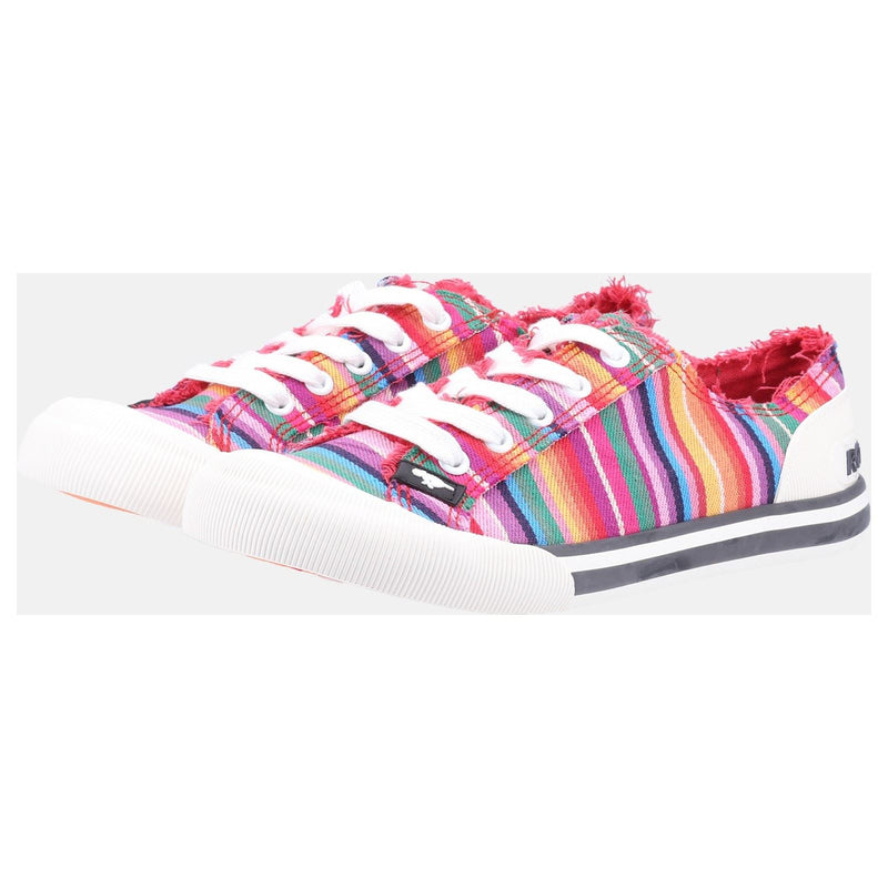 Rocket Dog Jazzin Eden Stripe Baumwoll-Damensneaker In Rot-Mehrfarbig