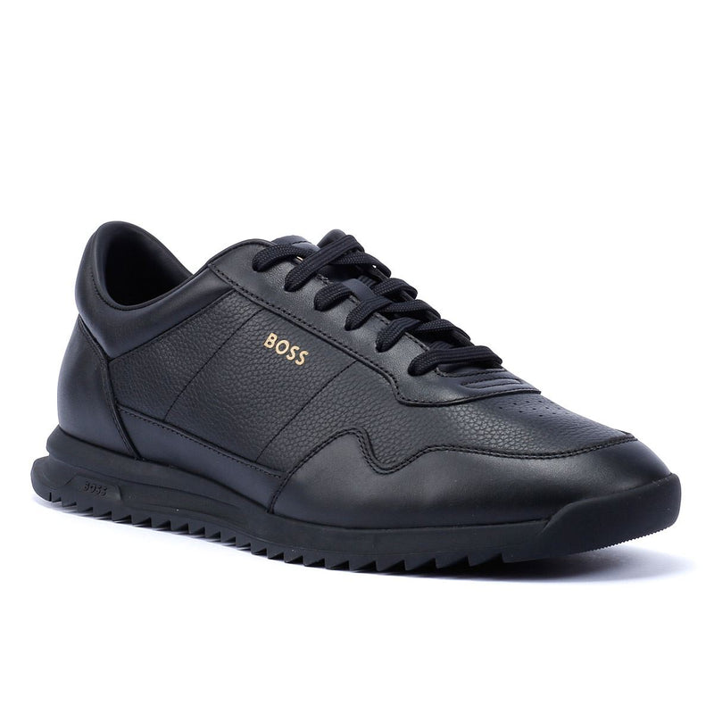 Boss Zayn Low Schwarze Farbe Ledersneaker Für Herren